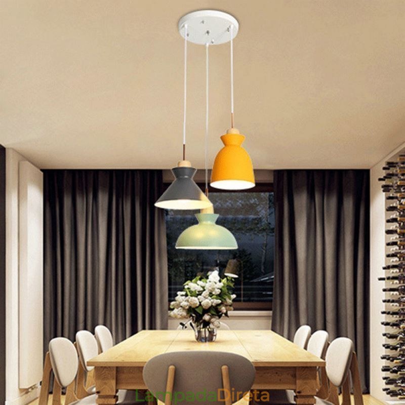 Macaron Pendant Light Nordic Simple Iron Arti Três luzes Luminária