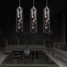 Luminária pendente de vidro, lâmpada criativa nórdica de cilindro, luz de borboleta