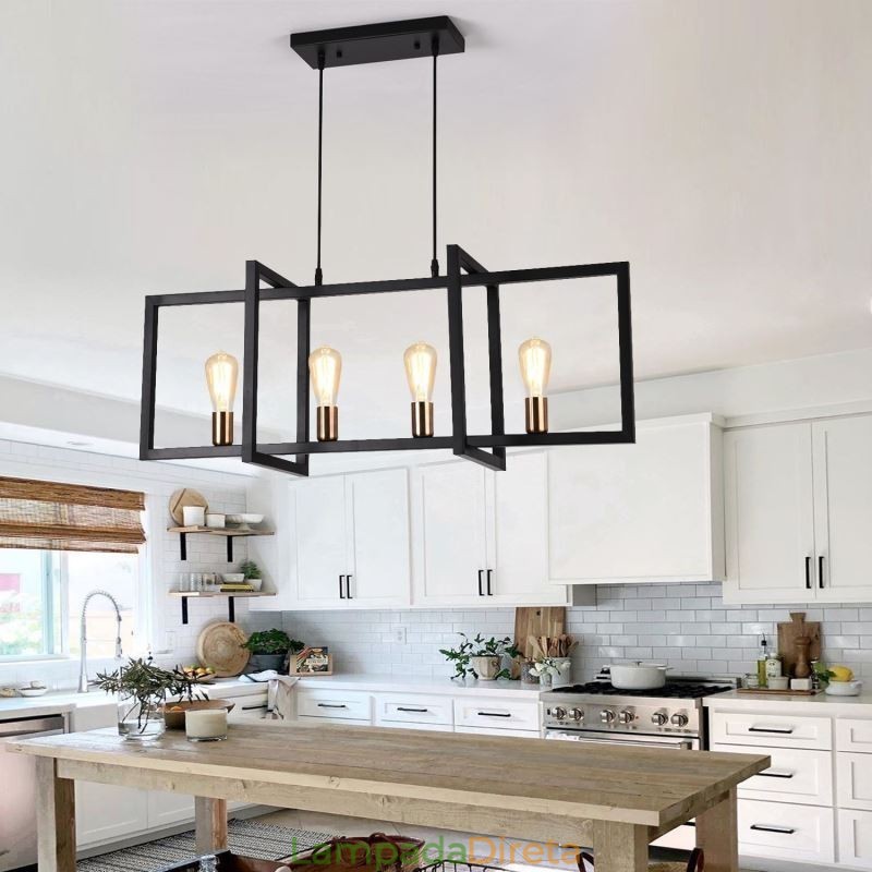 Luminária pendente de 4 luzes estilo industrial Lightingway