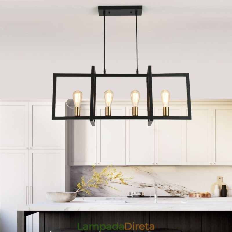 Luminária pendente de 4 luzes estilo industrial Lightingway