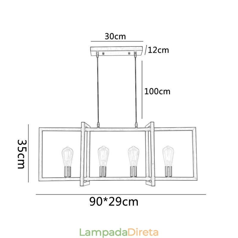 Luminária pendente de 4 luzes estilo industrial Lightingway