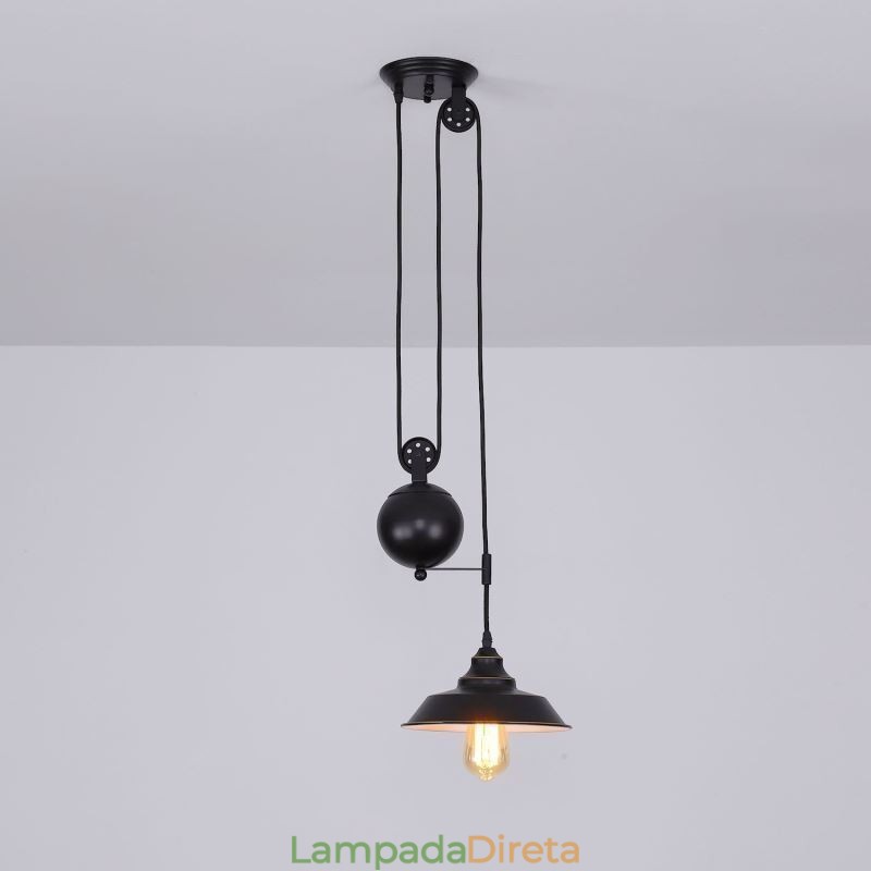 Luminária pendente de polia de fazenda industrial com design retrátil e altura ajustável