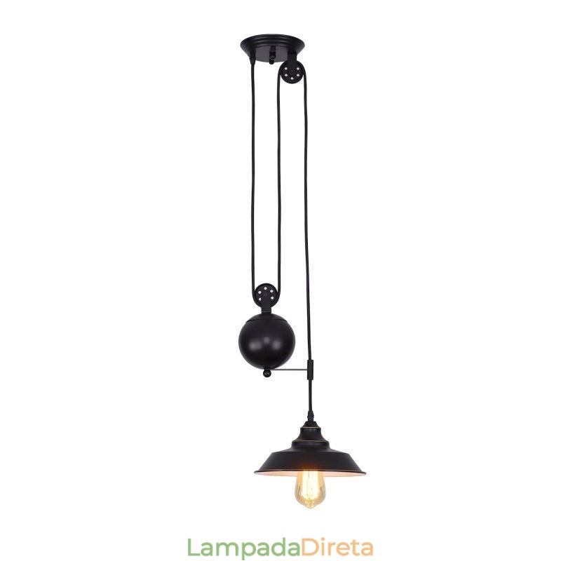 Luminária pendente de polia de fazenda industrial com design retrátil e altura ajustável