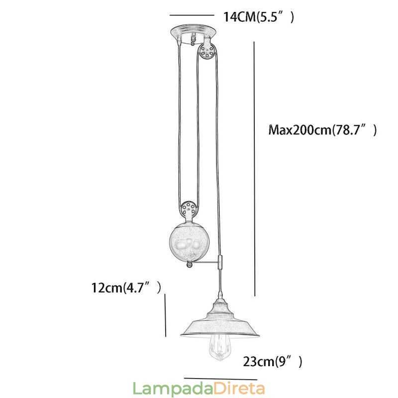 Luminária pendente de polia de fazenda industrial com design retrátil e altura ajustável