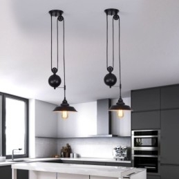 Luminária pendente de polia de fazenda industrial com design retrátil e altura ajustável