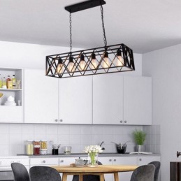 Luminária pendente retangular rústica 6 luzes luz de fazenda pendurada