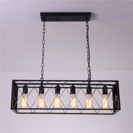 Luminária pendente retangular rústica 6 luzes luz de fazenda pendurada