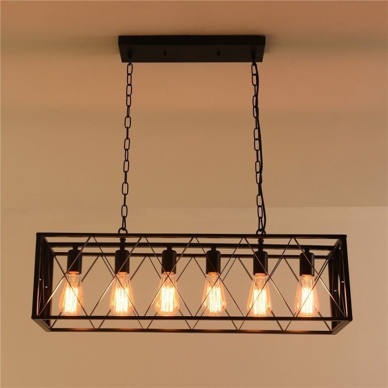 Luminária pendente retangular rústica 6 luzes luz de fazenda pendurada