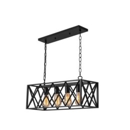 Luminária pendente retangular rústica 4 luzes luz suspensa estilo fazenda