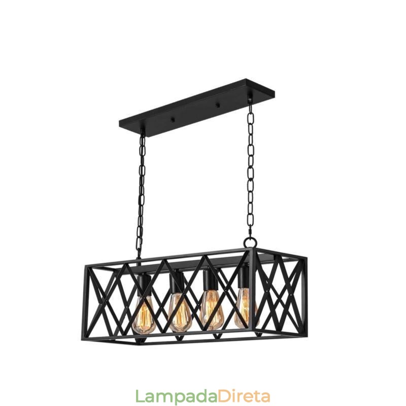 Luminária pendente retangular rústica 4 luzes luz suspensa estilo fazenda