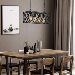 Luminária pendente retangular rústica 4 luzes luz suspensa estilo fazenda