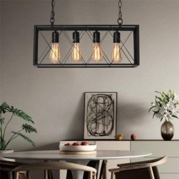 Luminária pendente retangular rústica 4 luzes luz suspensa estilo fazenda