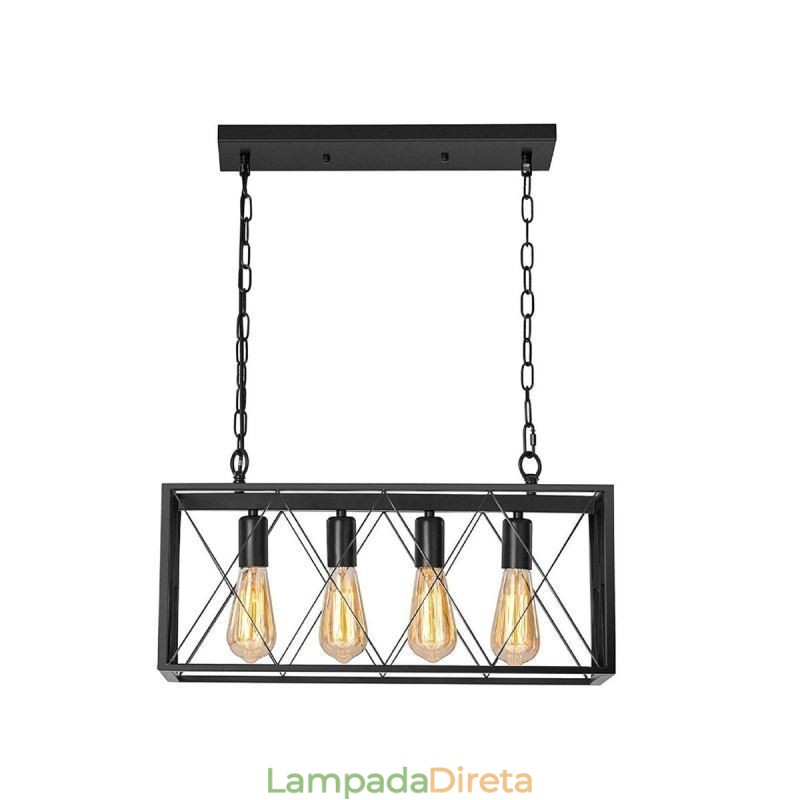 Luminária pendente retangular rústica 4 luzes luz suspensa estilo fazenda