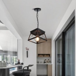Luminária pendente trapezoidal vintage em metal preto, luminária de teto