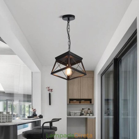 Luminária pendente trapezoidal vintage em metal preto, luminária de teto Luminária pendente trapezoidal vintage em metal preto, luminária de teto