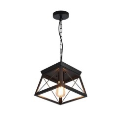Luminária pendente trapezoidal vintage em metal preto, luminária de teto