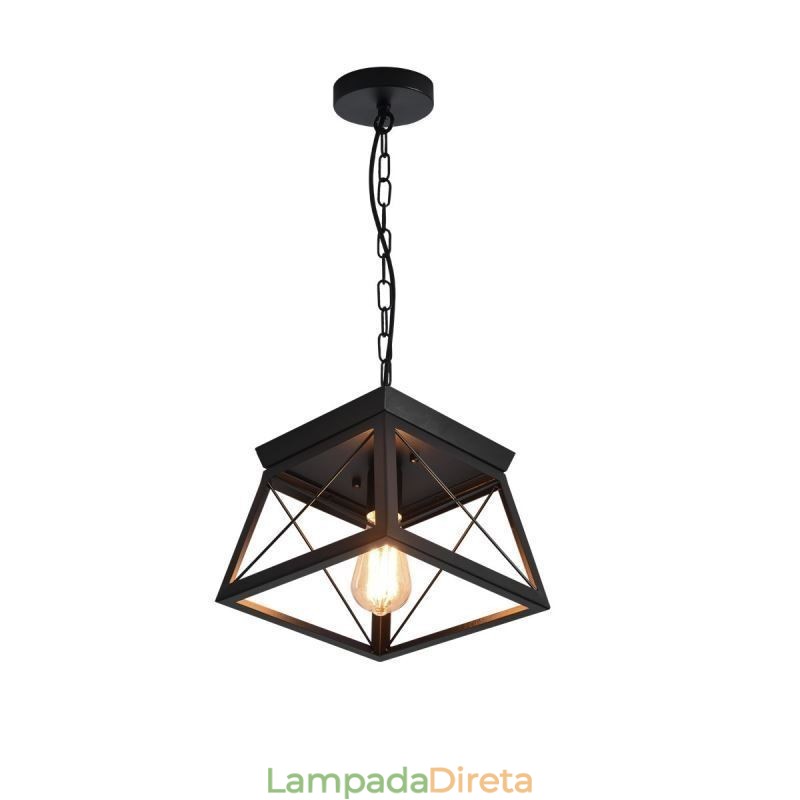 Luminária pendente trapezoidal vintage em metal preto, luminária de teto