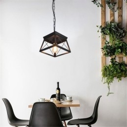 Luminária pendente trapezoidal vintage em metal preto, luminária de teto