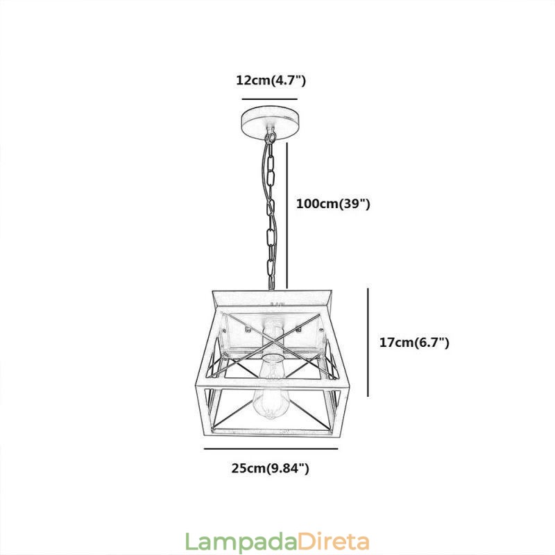 Luminária pendente trapezoidal vintage em metal preto, luminária de teto