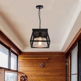 Luminária pendente trapezoidal vintage em metal preto, luminária de teto