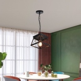 Luminária pendente trapezoidal vintage em metal preto, luminária de teto