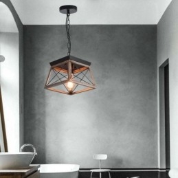 Luminária pendente trapezoidal vintage em metal preto