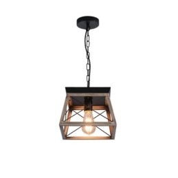 Luminária pendente trapezoidal vintage em metal preto