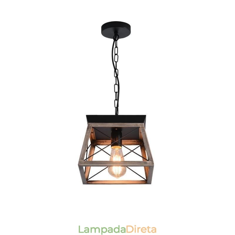 Luminária pendente trapezoidal vintage em metal preto