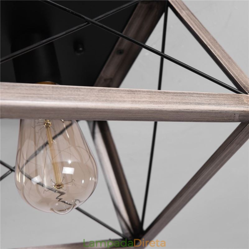 Luminária pendente trapezoidal vintage em metal preto