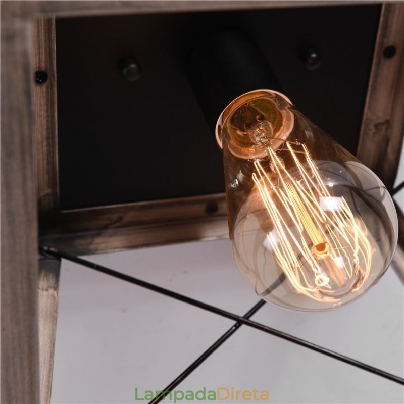 Luminária pendente trapezoidal vintage em metal preto