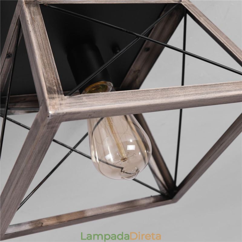 Luminária pendente trapezoidal vintage em metal preto