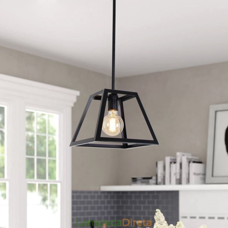Luminária pendente rústica de fazenda, luminária industrial de teto em metal, mini luminária de ilha em formato trapezoidal