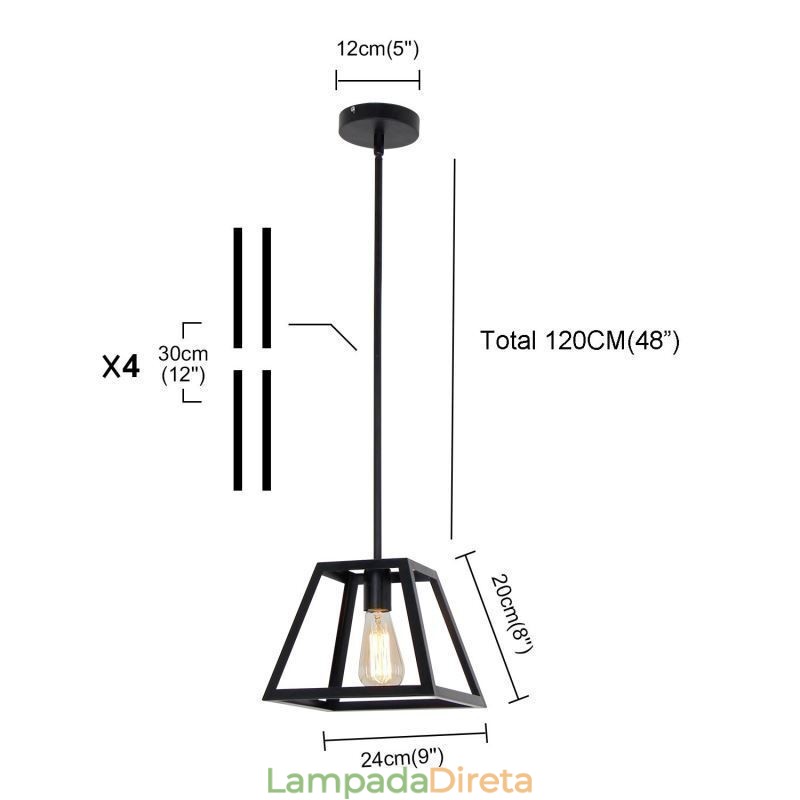 Luminária pendente rústica de fazenda, luminária industrial de teto em metal, mini luminária de ilha em formato trapezoidal