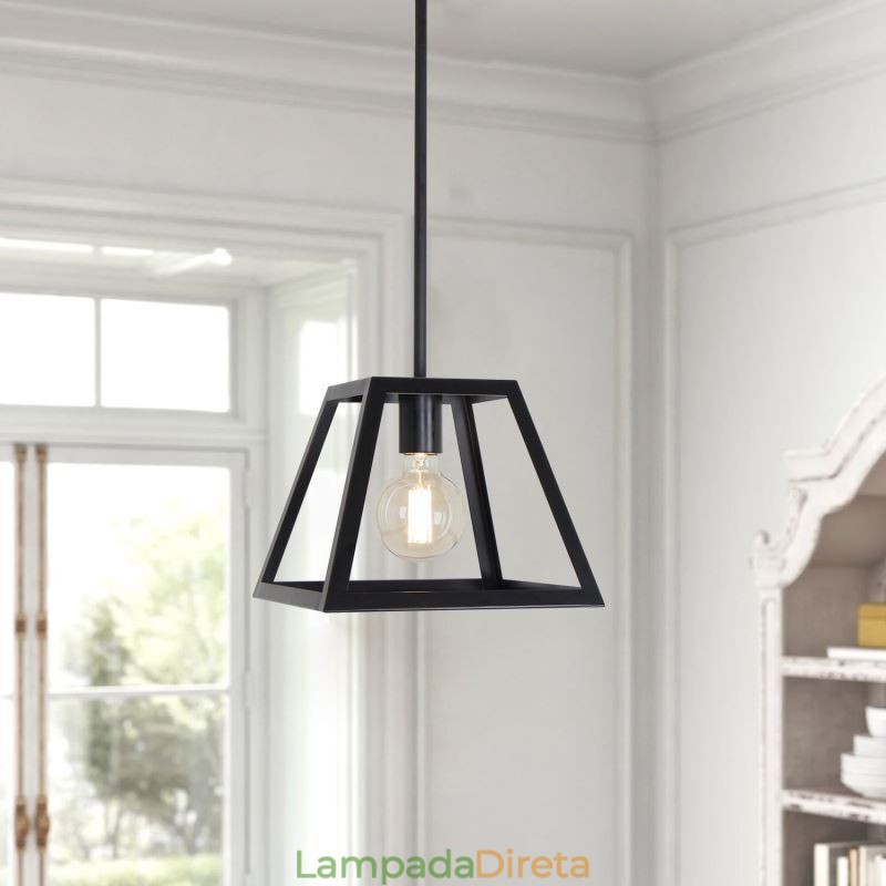 Luminária pendente rústica de fazenda, luminária industrial de teto em metal, mini luminária de ilha em formato trapezoidal