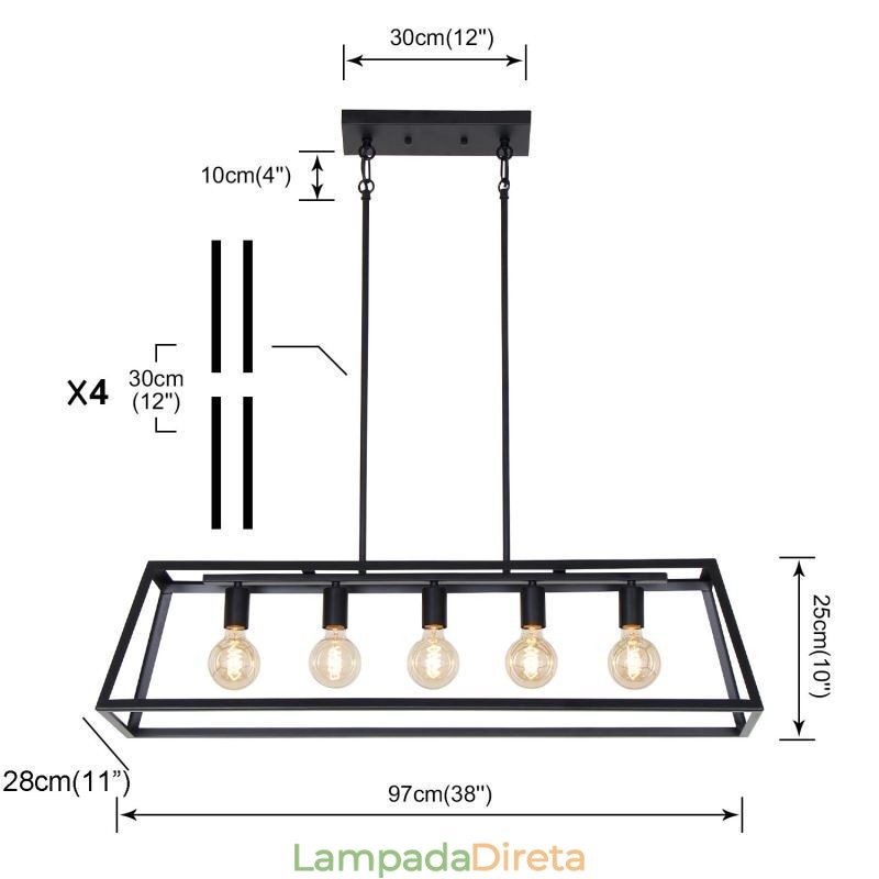 Luminária pendente de metal industrial, luminária de teto trapezoidal suspensa