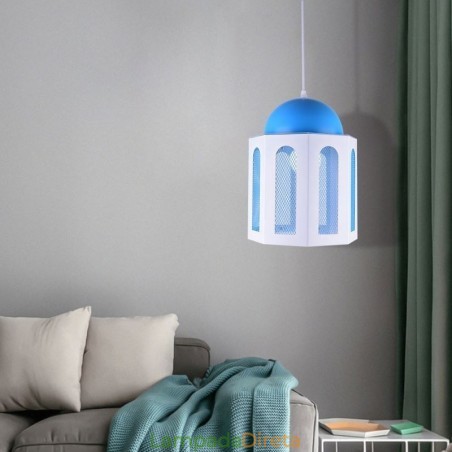 Luminária pendente em formato de castelo moderna, luz azul e branca Luminária pendente em formato de castelo moderna, luz azul e branca