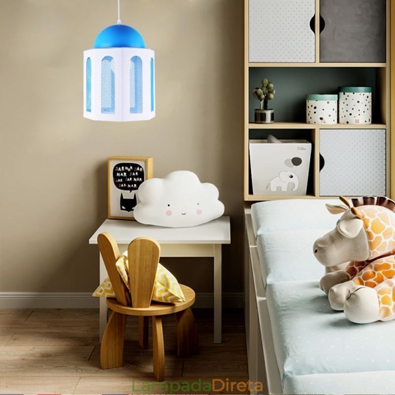 Luminária pendente em formato de castelo moderna, luz azul e branca