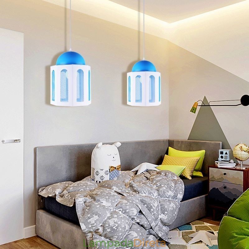 Luminária pendente em formato de castelo moderna, luz azul e branca