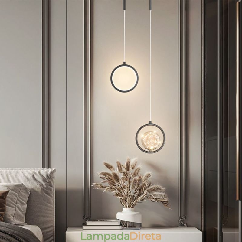 Luminária pendente de anel redondo moderna luminária suspensa de bola