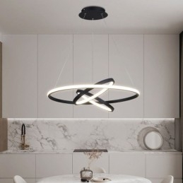 Lustre moderno regulável com 3 anéis de iluminação pendente