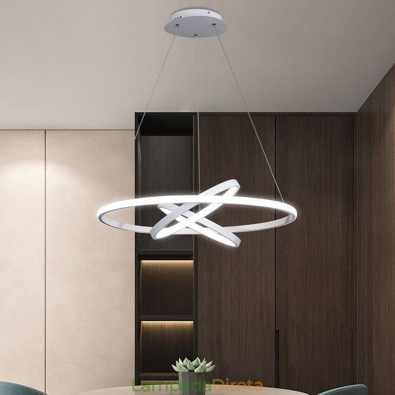 Lustre moderno regulável com 3 anéis de iluminação pendente