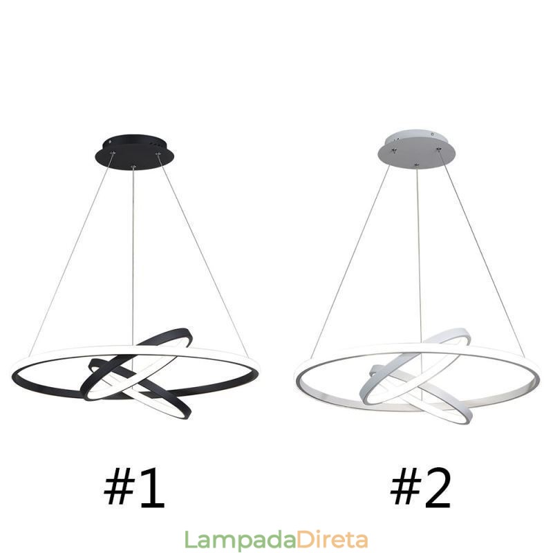 Lustre moderno regulável com 3 anéis de iluminação pendente