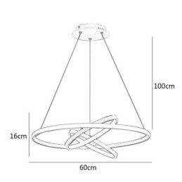 Lustre moderno regulável com 3 anéis de iluminação pendente