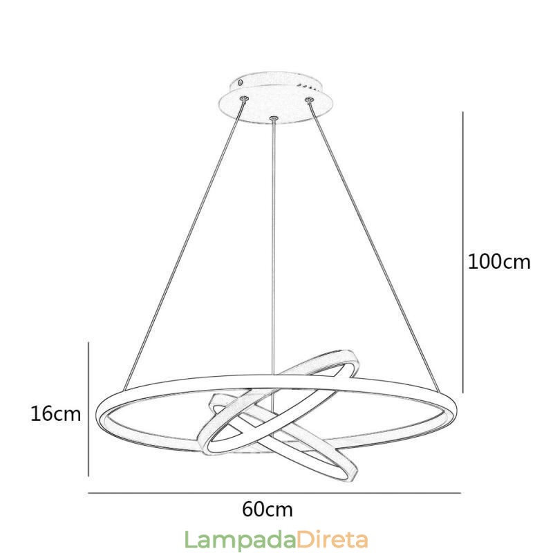 Lustre moderno regulável com 3 anéis de iluminação pendente
