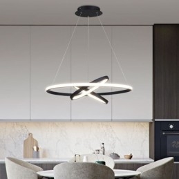 Lustre moderno regulável com 3 anéis de iluminação pendente