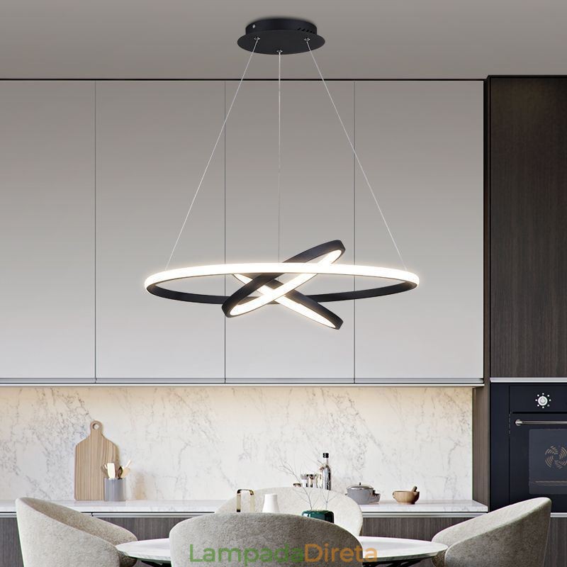 Lustre moderno regulável com 3 anéis de iluminação pendente