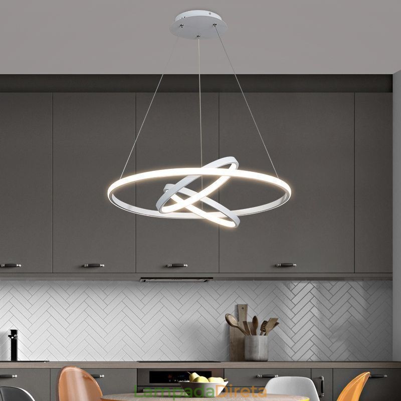Lustre moderno regulável com 3 anéis de iluminação pendente