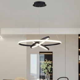 Lustre moderno regulável com 3 anéis de iluminação pendente