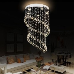 Lustre de cristal moderno redondo com luz de teto em forma de gota de chuva