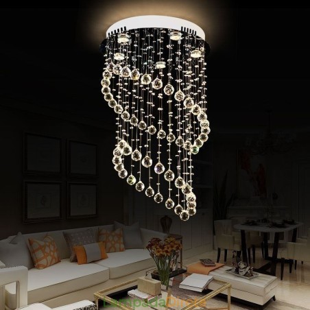 Lustre de cristal moderno redondo com luz de teto em forma de gota de chuva Lustre de cristal moderno redondo com luz de teto em forma de gota de chuva
